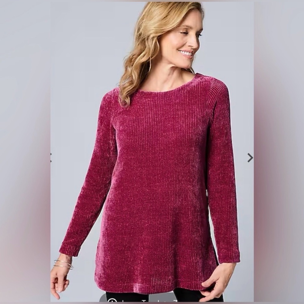 J.jill Wearever Boat-neck Chenille
Tunic In Beet | pink| simple soft casual L pt